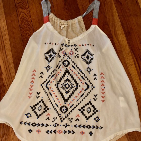 Rewind Tops - Rewind Off White Tribal Tank Top Size XL